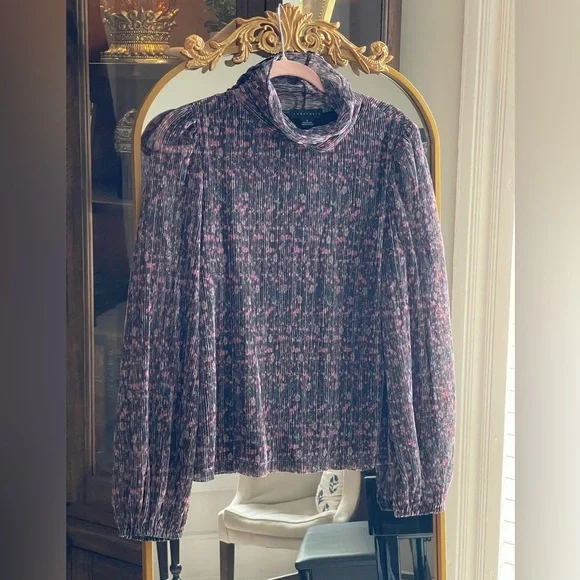 NWOT Sanctuary Night Dream Metallic Black Floral High-Neck Turtleneck Top - Picture 1 of 14